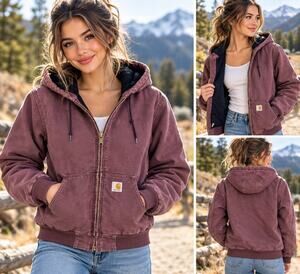Carhartt Purple Jacket Canvas Duck Hooded WJ130 Sz Medium